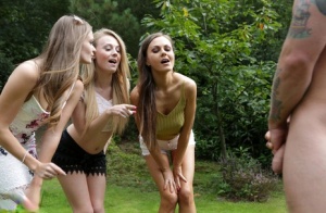 Lucky fella receives a triple blowjob in public from insatiable teenage babes 81774842