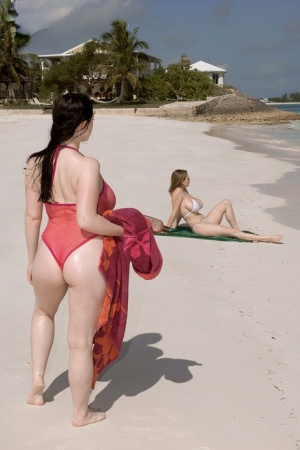 Plump female Christy Mark and her big boobed friend have lesbian sex on beach 71347751