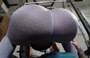 Busty woman Dee Williams sucks and fucks a man during a workout in a gym