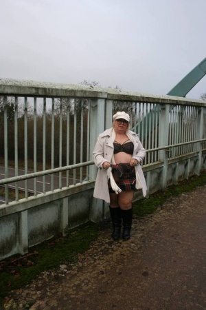 UK fatty Lexie Cummings shows her big ass on an pedestrian bridge