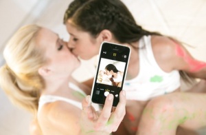Teen lesbians Taylor Reed  Samantha Rone take selfies of their filthy fun