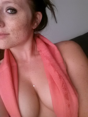 Selfies of amateur Freckles showing hot teen tits  sheer panties close up