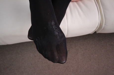 White girl Alice March gives her stepfather a footjob in black stockings 19874135