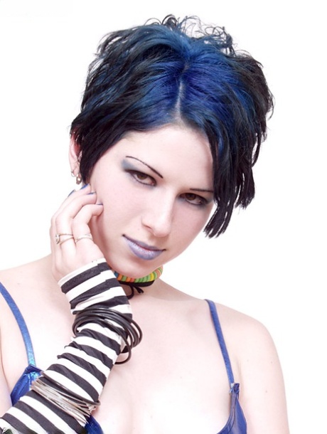 Punk girl Agent Aeon shows her small tits and flexibility during solo action 96233301