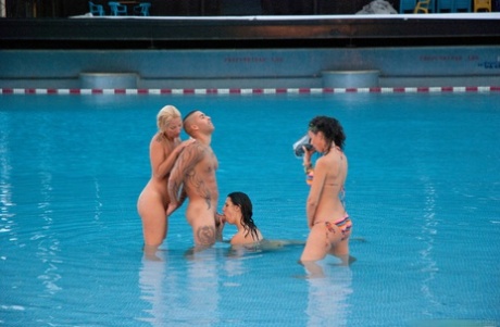 3 hot girls doff their bikinis before fucking a single dude in and out of pool 61937261