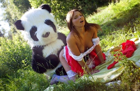 Teen girl Madelyn gets banged by a Panda in Little Red Riding Hood attire 40014207