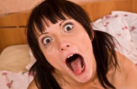 Brunette chick Lana spits out jizz after being mouth fucked in pigtails 33607411