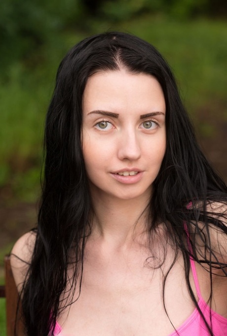 Brunette teen Veronica Snezna gets totally naked on a patio bench 78562682