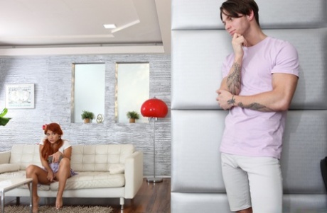 Redheaded Latina teen Marina Gold has sex with her stepbrother on a sofa 43895658