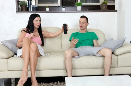 Dark haired girl Simon Kitty has sex on a sofa with her stepbrother 50872327