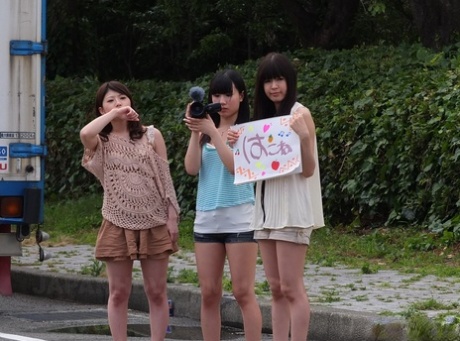 Japanese girls give a CFNM blowjob after flagging down a motorist 88084904