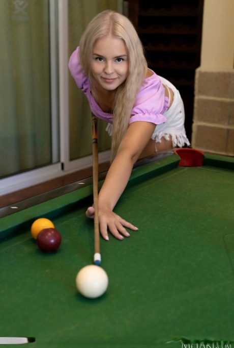 Blonde teen Decima gets totally naked while shooting pool by herself 71681377
