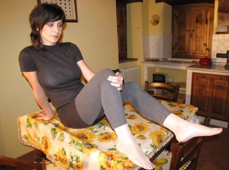 Brunette babe Elena showing her foot fetish pantyhose 52594014