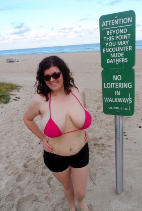 Chubby solo girl Dulcinea romps along a nude beach in her birthday suit 62351183